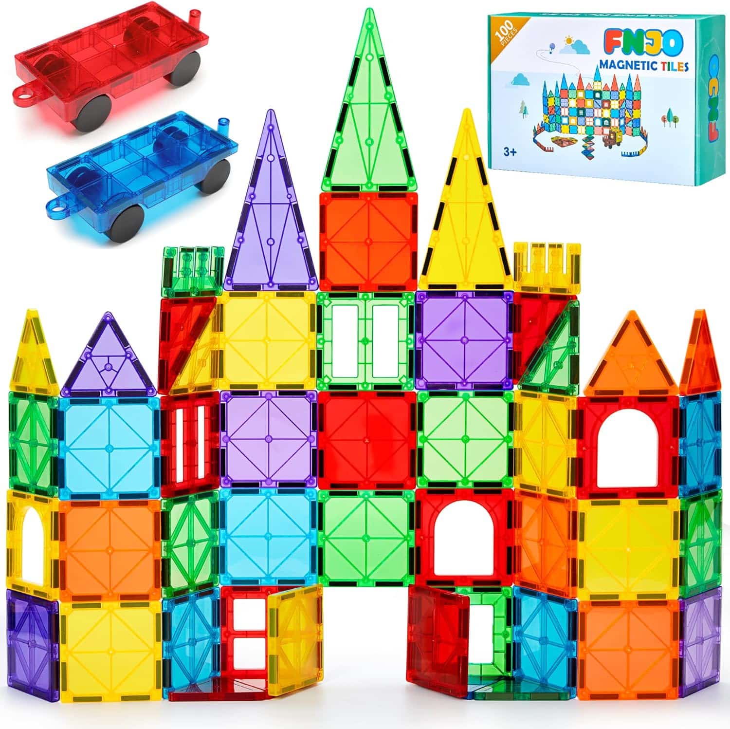 FNJO Magnetic Tiles, 100PCS Building Blocks, STEM Magnets Building Toy Set, Preschool Kindergarten Construction Stacking Toy, School Teacher Supplies, Classroom Must Have